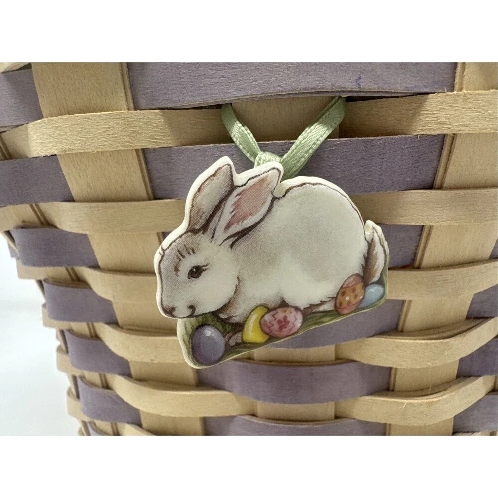 Longaberger 2004 Whitewash Easter Basket + Protector Set, Liner, Bunny Tie On